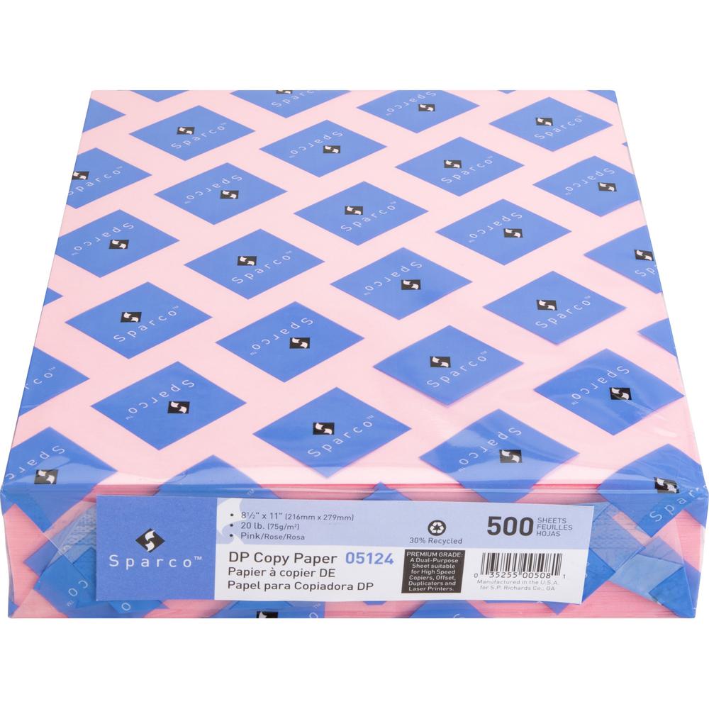 Sparco Premium Copy Paper - Pink - Letter - 8 1/2" x 11" - 20 lb Basis Weight - 500 / Ream - Sustainable Forestry Initiative (SFI) - Lint-free, Archival-safe, Acid-free - Pink. Picture 2