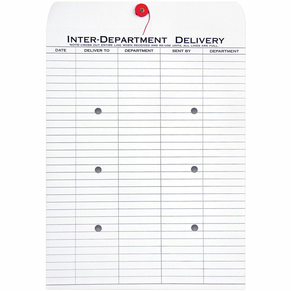 Quality Park 10 x 13 Treated Inter-Departmental Envelopes - Inter-department - #13 1/2 - 10" Width x 13" Length - 28 lb - String/Button - White - 100 / Box. Picture 2
