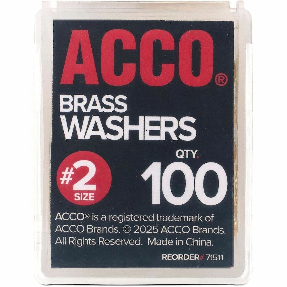 ACCO Brass Fastener Washers - 0.5" Diameter - Corrosion Resistant - Brass - 100 / Box. Picture 3
