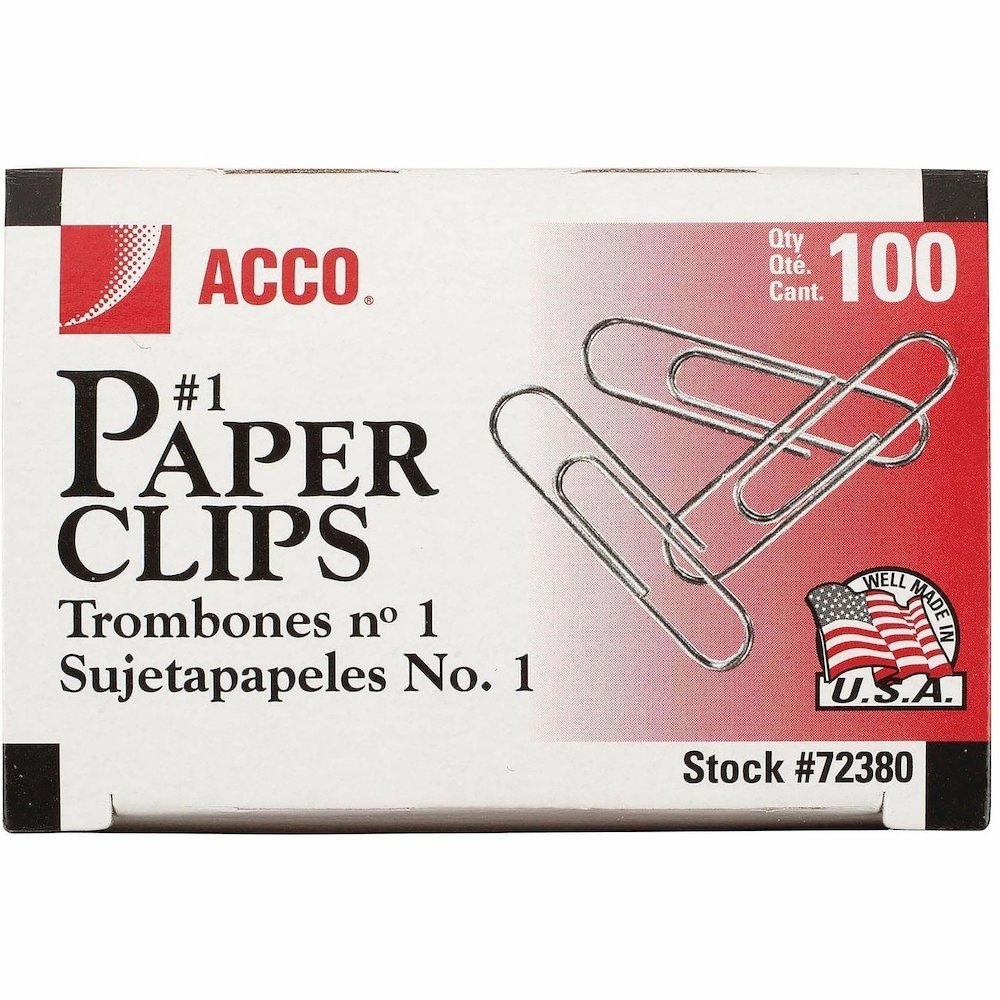 ACCO Premium Paper Clips - No. 1 - 10 Sheet Capacity - Strain Resistant, Galvanized, Corrosion Resistant - Silver - Metal, Zinc Plated - 100/Box - 10 / Pack. Picture 5