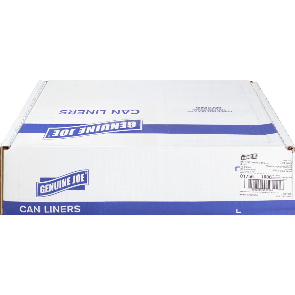 Genuine Joe High-Density Can Liners - Small Size - 16 gal Capacity - 32" Length x 24" Width x 0.31 mil (8 Micron) Thickness - High Density - Clear - Resin - Office Waste, Industrial Trash - 50/Roll - . Picture 5