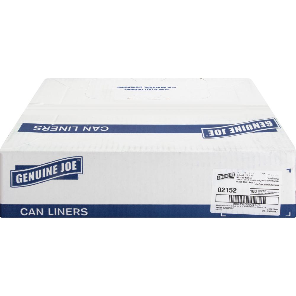 Genuine Joe Linear Low Density Can Liners - Extra Large Size - 60 gal Capacity - 58" Length x 38" Width x 0.80 mil (20 Micron) Thickness - Low Density - Brown, Black - No - 100 / Carton. Picture 11