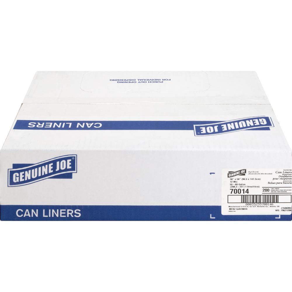 Genuine Joe Economy High-Density Can Liners - Extra Large Size - 60 gal Capacity - 58" Length x 38" Width x 0.47 mil (12 Micron) Thickness - High Density - Translucent - Resin - Office Waste - No - 20. Picture 8