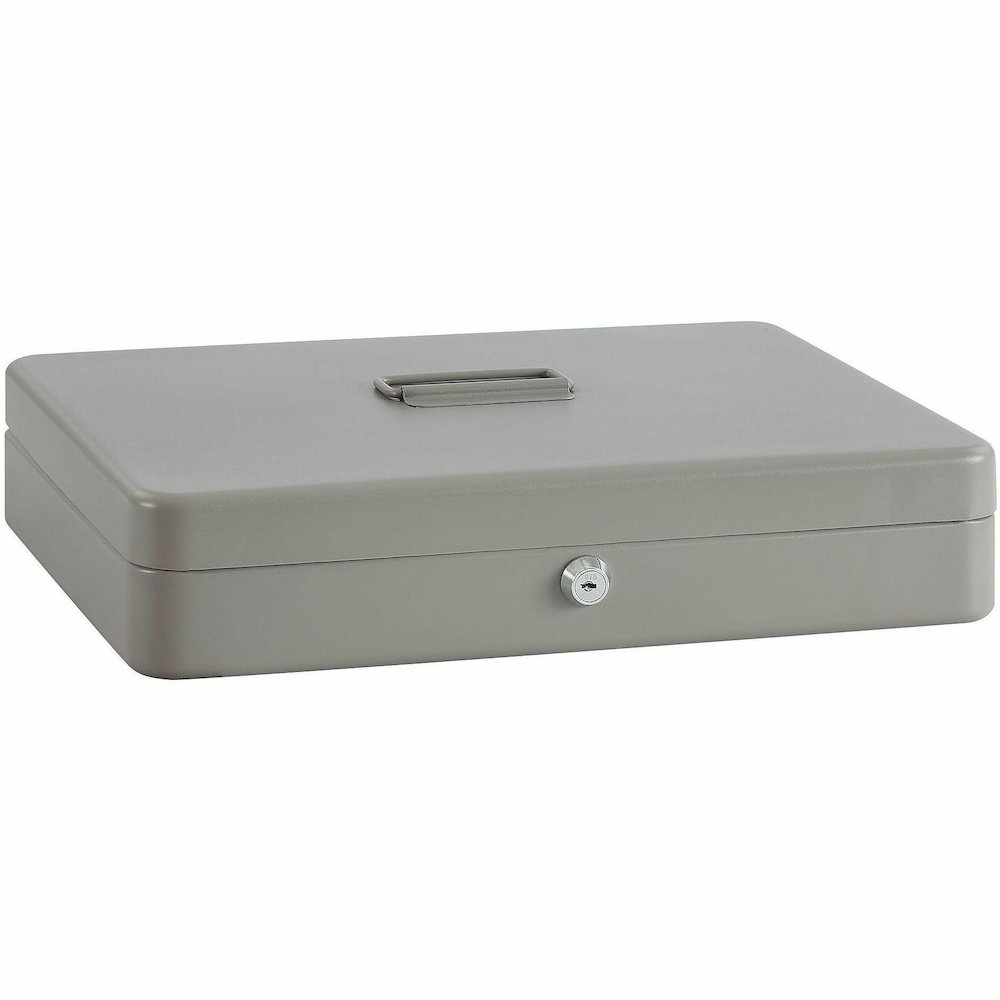 Sparco All-Steel Locking Cash Box with Tray - 5 Bill - 5 Coin - Steel - Gray - 2" Height x 10.5" Width x 15" Depth. Picture 3