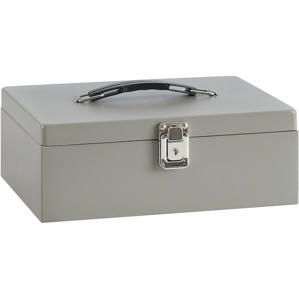 Sparco All-Steel Cash Box with Latch Lock - 1 Bill - 6 Coin - Steel - Gray - 4" Height x 11" Width x 7.8" Depth. Picture 3