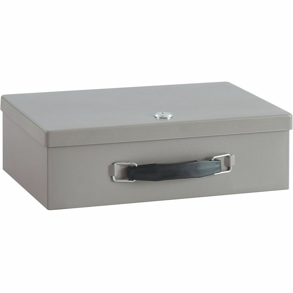 Sparco All-Steel Insulated Cash Box - Steel - Gray - 3.8" Height x 12.8" Width x 8.3" Depth. Picture 3