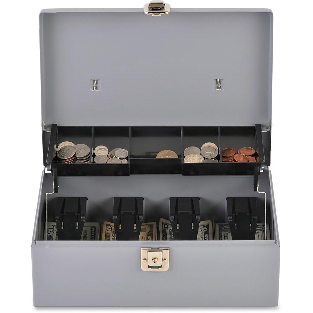 Sparco Controller Cash Box - 5 Coin - Gray - 3.4" Height x 11.4" Width x 7.5" Depth. Picture 10
