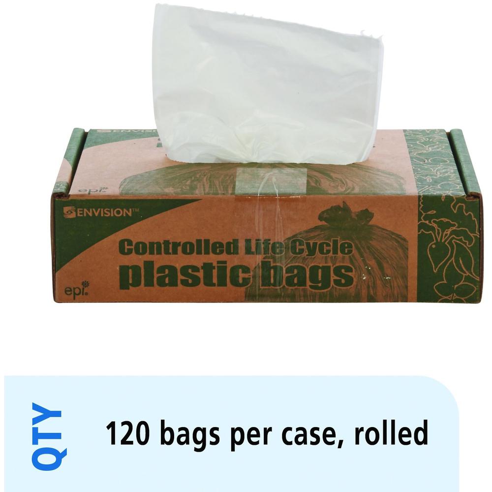 Stout Controlled Life-Cycle Plastic Trash Bags - 13 gal Capacity - 24" Width x 30" Length - 0.70 mil (18 Micron) Thickness - White - 120/Carton - Office Waste. Picture 5