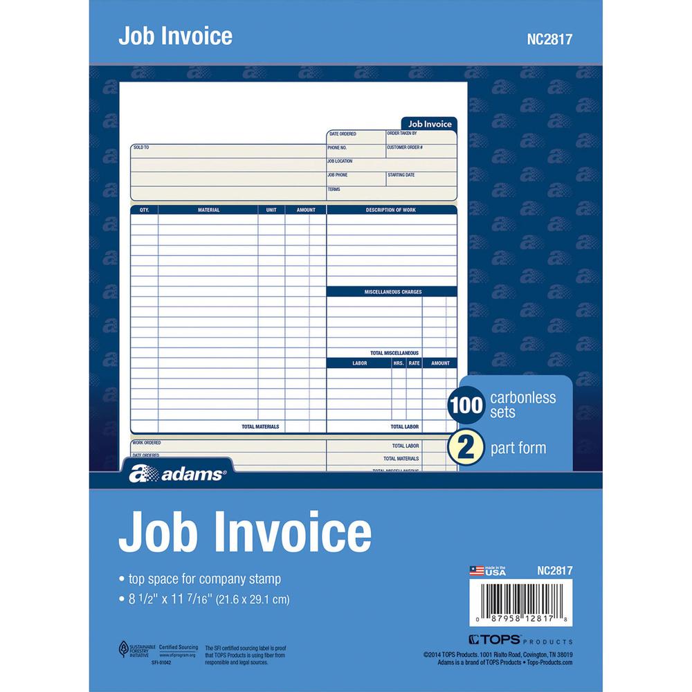 Adams Contractor Forms - 100 Sheet(s) - 2 PartCarbonless Copy - 8.50" x 11.43" Form Size - White - 1 Each. Picture 3