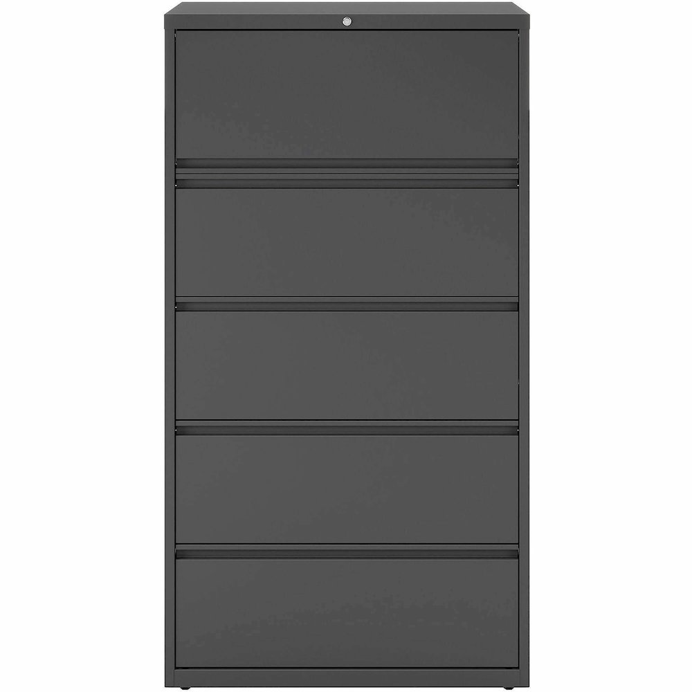 Lorell Fortress Series Lateral File - 36" Width x 18.6" Depth x 67.7" Height - 5 x Drawer(s) - Legal, Letter, A4 - Lateral - Rust Proof, Leveling Glide, Interlocking - Charcoal - Baked Enamel - Steel . Picture 5