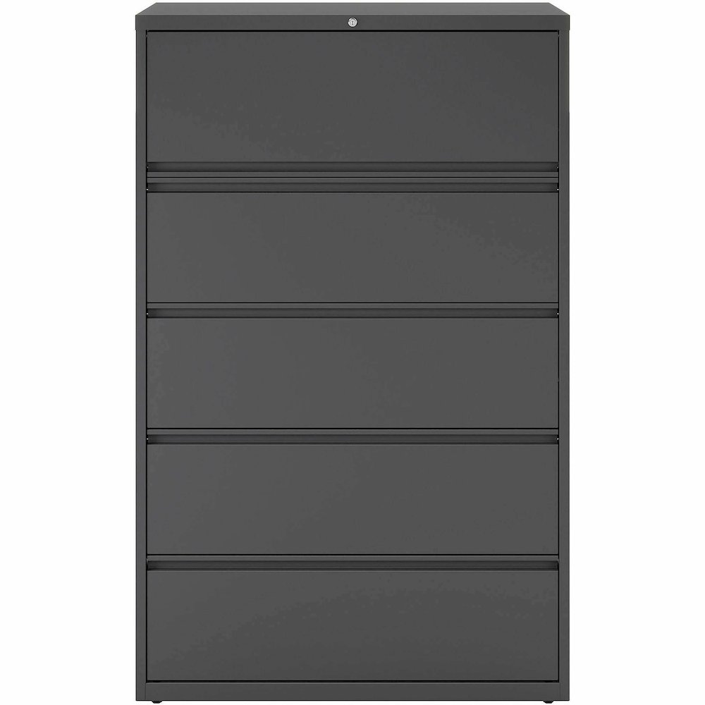 Lorell Fortress Series Lateral File w/Roll-out Posting Shelf - 42" x 18.6" x 67.7" - 5 x Drawer(s) - Legal, Letter, A4 - Lateral - Rust Proof, Leveling Glide, Interlocking - Charcoal - Steel - Recycle. Picture 3