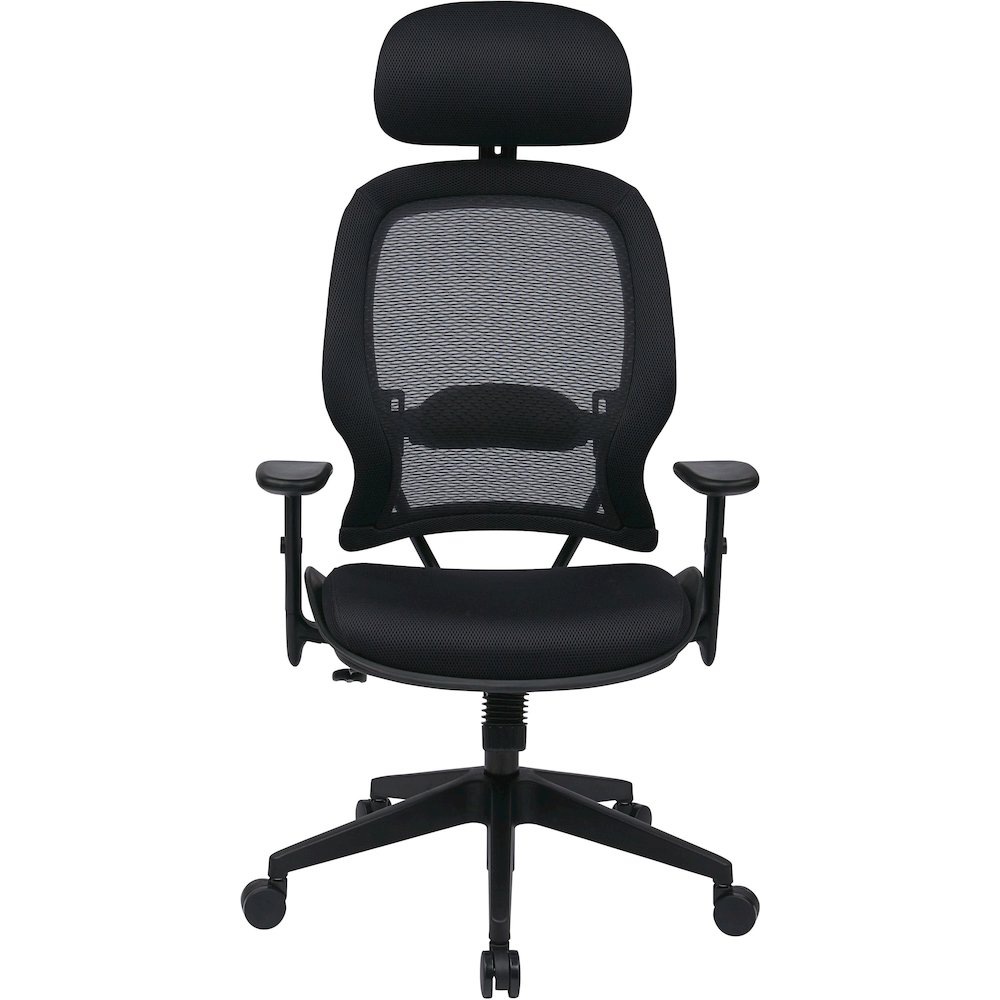 Office Star Professional Air Grid Chair with Adjustable Headrest - Mesh Seat Material - 5-star Base - Black - 1 Each. Picture 3