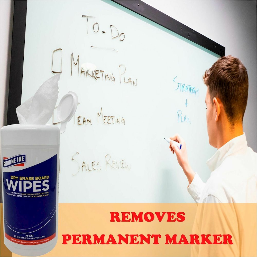 Genuine Joe Dry Erase Board Cleaning Wipes - 5.90" Width x 8.25" Length - Used as Shadow Remover, Ghost Remover - Non-toxic, Low Odor - White - 50/Tub - 1 Each. Picture 3
