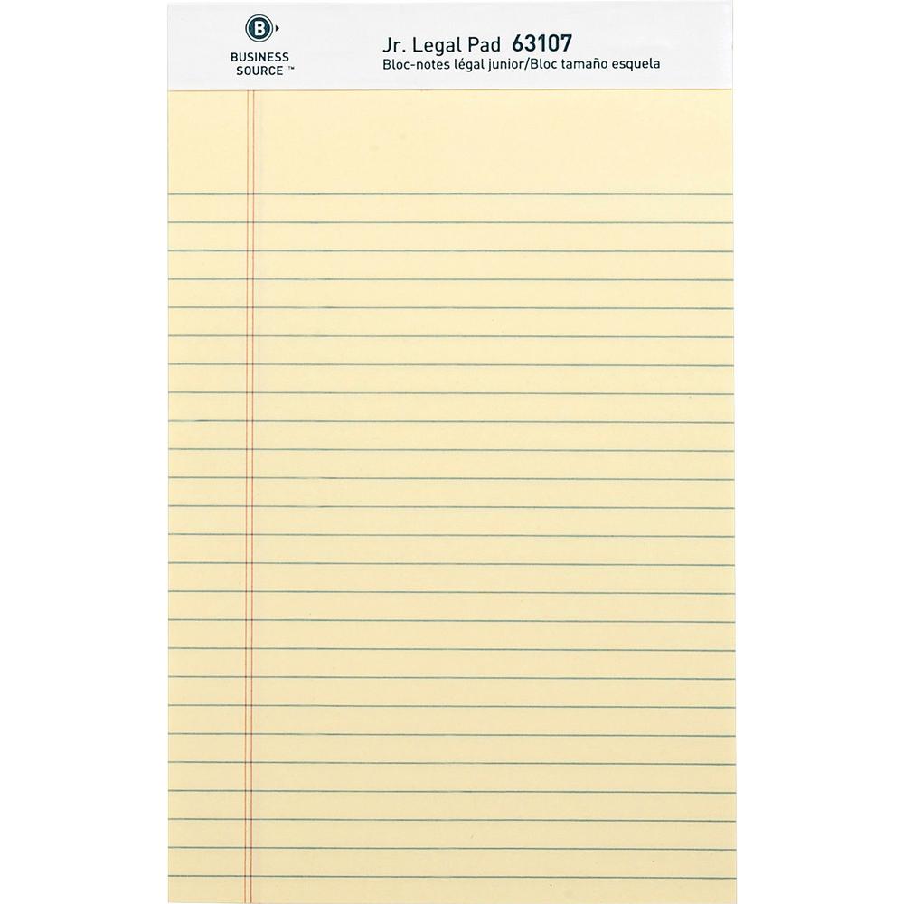 Business Source Writing Pads - 50 Sheets - 0.28" Ruled - 16 lb Basis Weight - Jr.Legal - 8" x 5" Sheet Size - Canary Paper - Micro Perforated, Easy Tear, Sturdy Back - 1 Dozen. Picture 2
