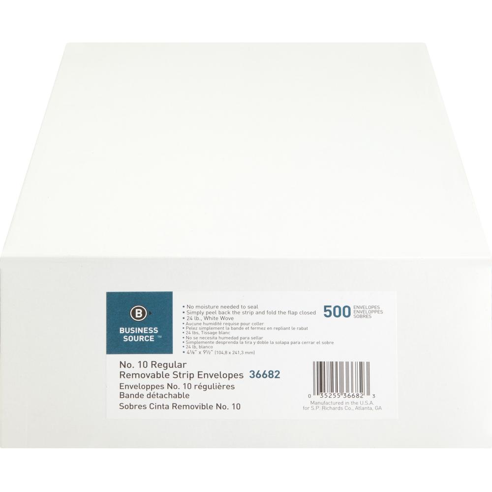Business Source Regular Tint Peel/Seal Envelopes - Business - #10 - 9 1/2" Width x 4 1/8" Length - 24 lb - Peel & Seal - White - Wove - 500 / Box. Picture 4
