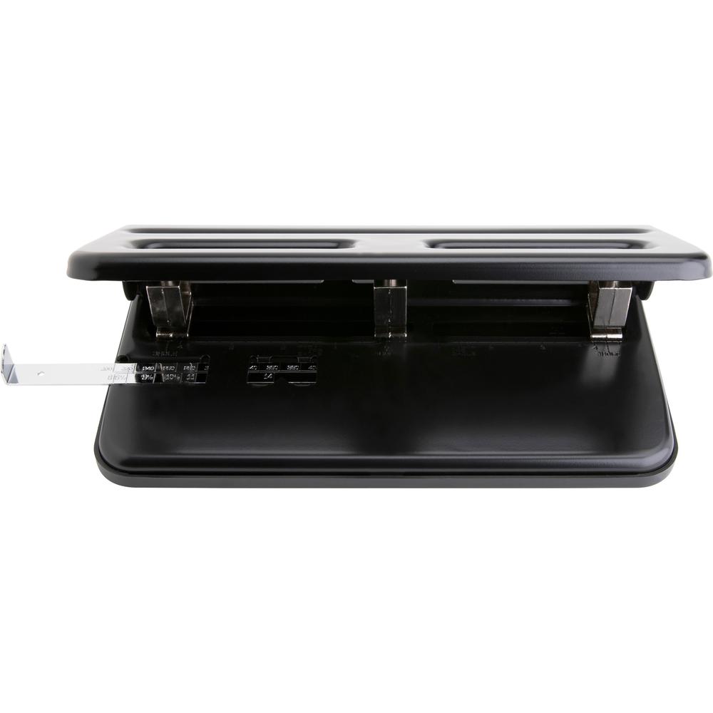 Business Source Heavy-duty 3-hole Punch - 3 Punch Head(s) - 30 Sheet of 20lb Paper - 9/32" Punch Size - Steel - Black. Picture 5