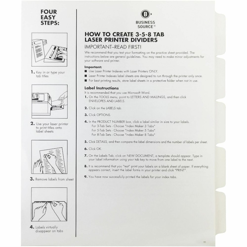Business Source Un-punched Index Dividers Set - 5 x Divider(s) - Blank Tab(s) - 5 Tab(s)/Set - White Divider - White Tab(s) - 100% Recycled - Unpunched - 1 Box. Picture 4