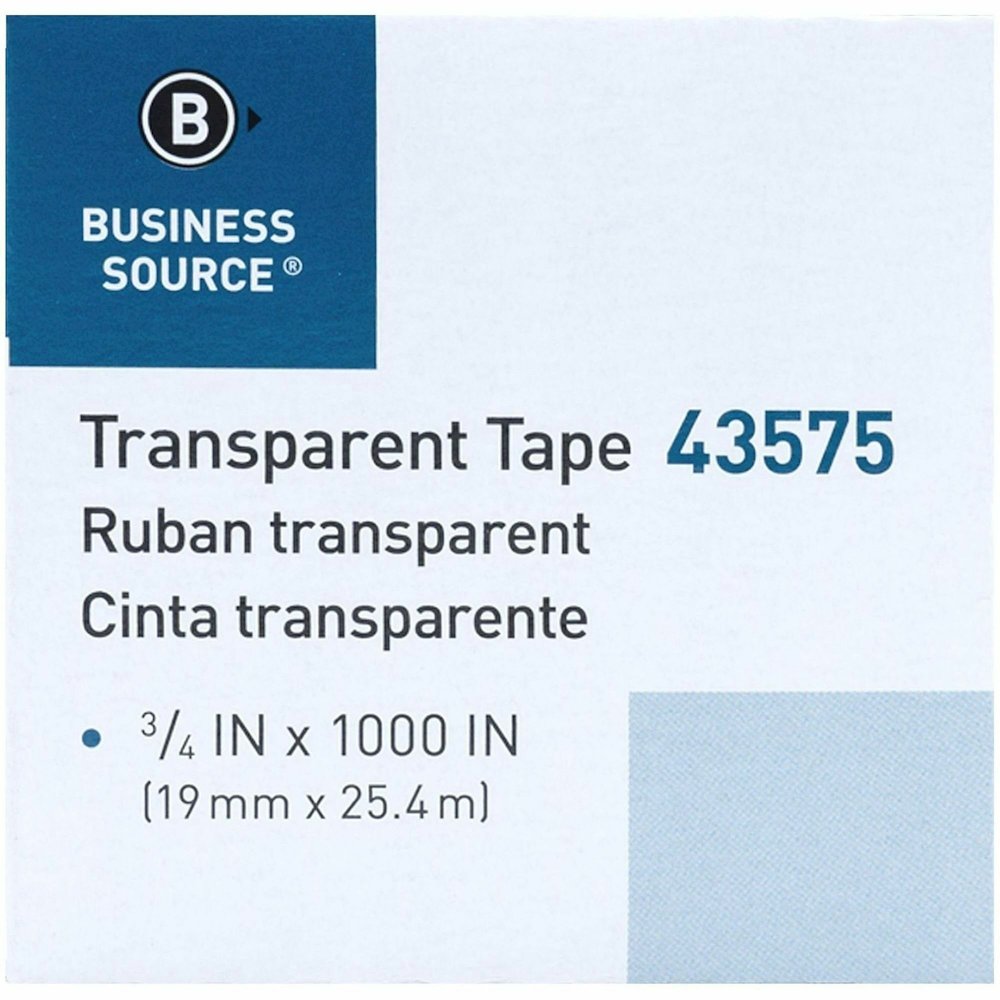 Business Source All-purpose Transparent Glossy Tape - 27.78 yd Length x 0.75" Width - 1" Core - Clear - For Sealing, Mending, Protecting - 12 / Pack. Picture 3