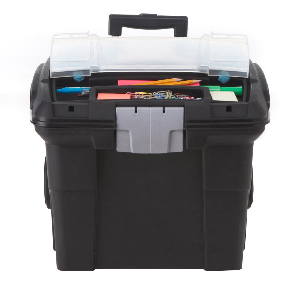 Storex Premium File Cart - Telescopic Handle - Steel, Plastic - 15" Length x 16.4" Width x 17" Depth Height - Black - 1 Each. Picture 6