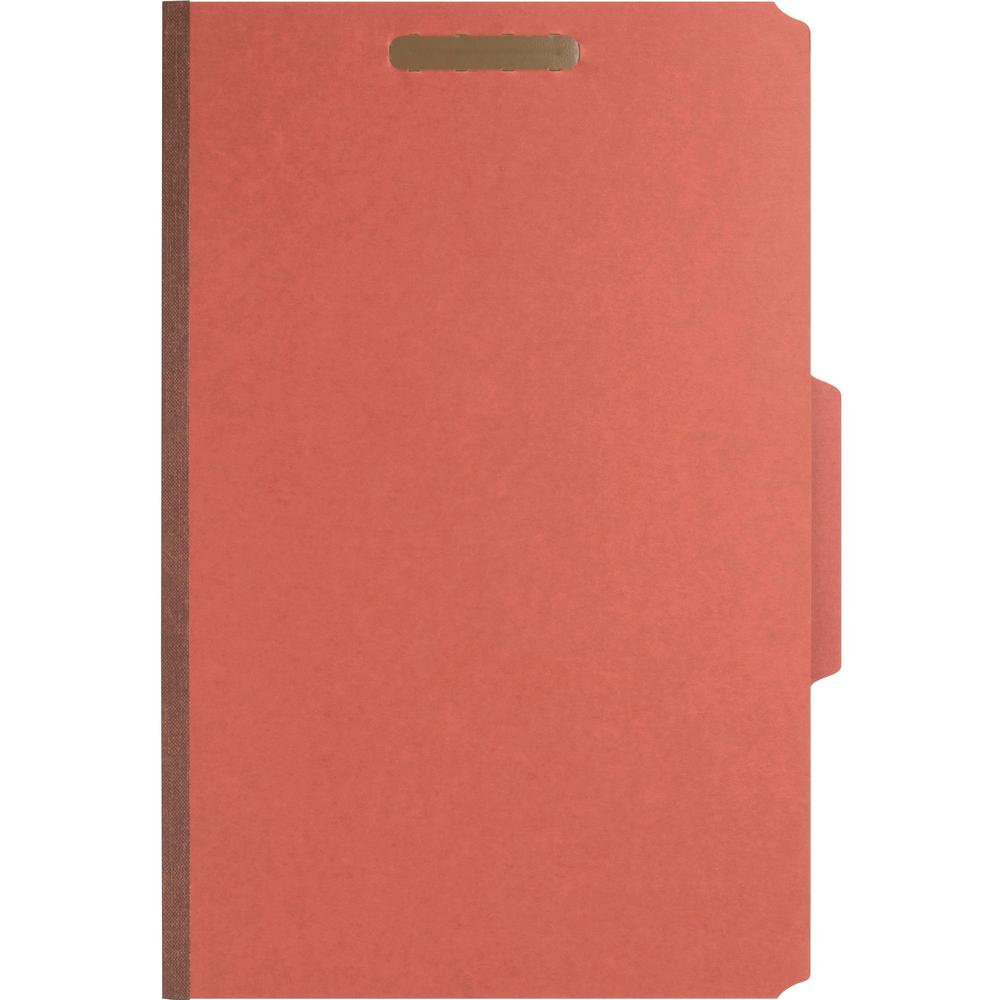Nature Saver 2/5 Tab Cut Legal Yes Classification Folder - 8 1/2" x 14" - 6 Fastener - 2" for Folder, 1" for Divider - 2 Divider - 25 pt. - Pressboard - Red - Tyvek Gusset - 100% Recycled - 10 / Box. Picture 2