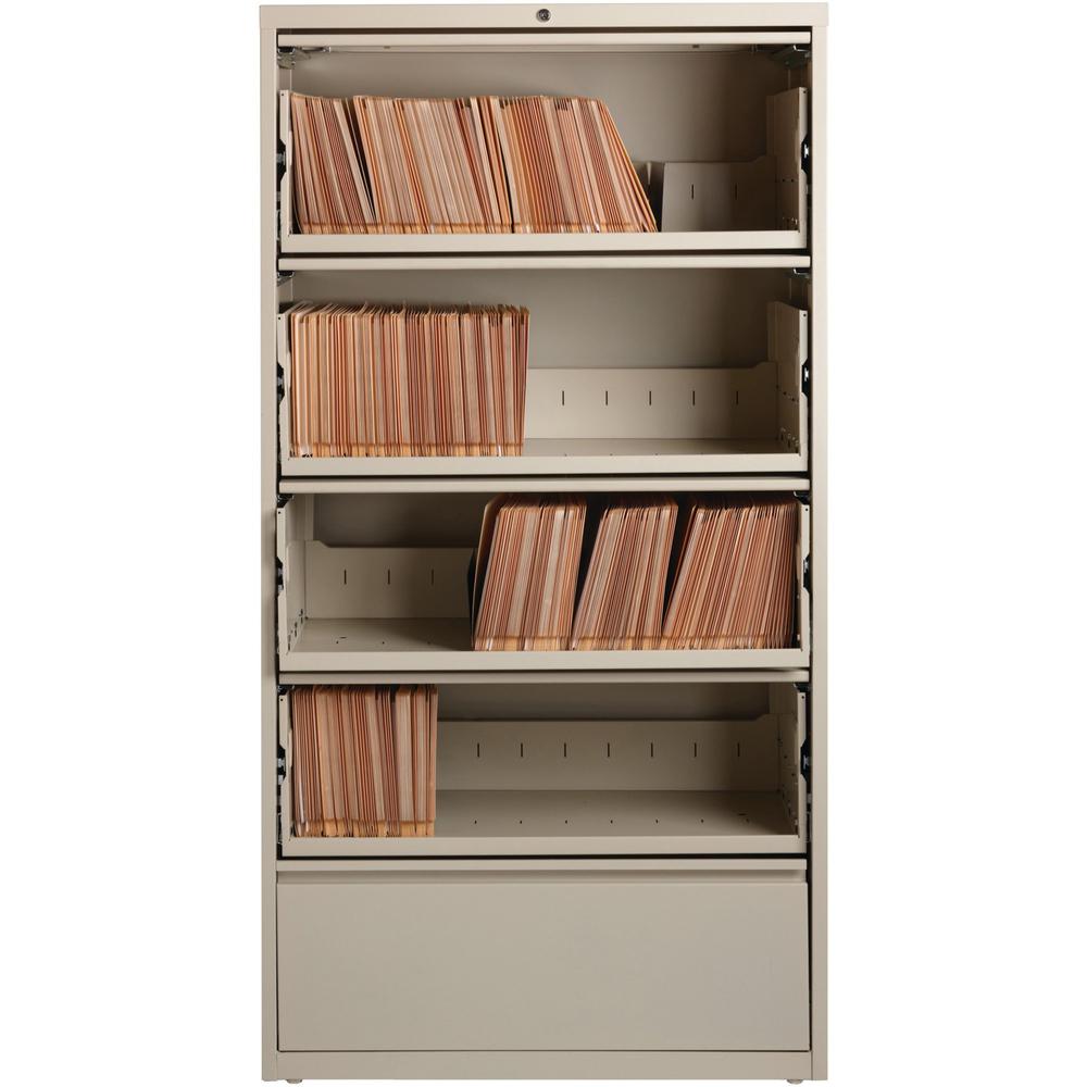 Lorell Fortress Lateral File with Roll-Out Shelf - 36" x 18.6" x 68.8" - 5 x Drawer(s) for File - A4, Legal, Letter - Ball-bearing Suspension, Recessed Handle, Leveling Glide, Heavy Duty, Interlocking. Picture 3