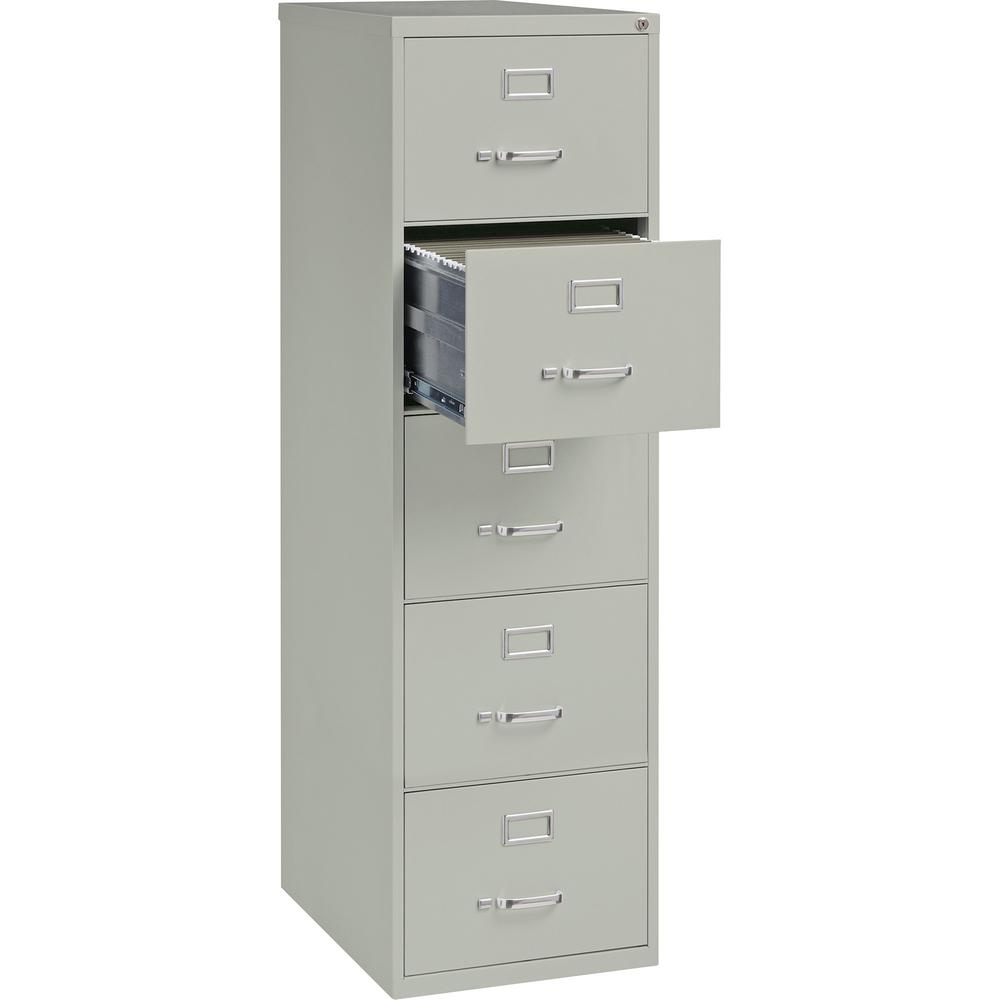 Lorell Fortress Series 26-1/2" Commercial-Grade Vertical File Cabinet - 18" x 26.5" x 61" - 5 x Drawer(s) for File - Legal - Vertical - Security Lock, Heavy Duty, Ball-bearing Suspension - Light Gray . Picture 2