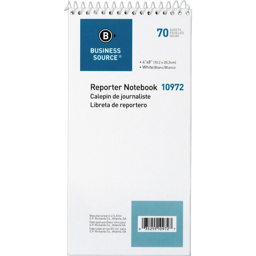 Business Source Coat Pocket-size Reporters Notebook - 70 Sheets - Spiral - 4" x 8" Sheet Size - White Paper - No - 1 Dozen. Picture 3