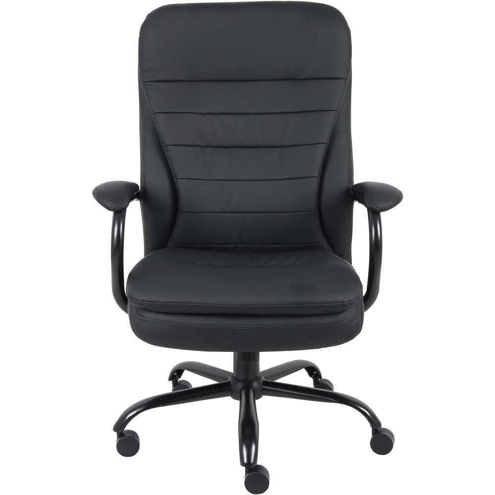 Lorell Big & Tall Double Cushion Executive High-Back Chair - Black Seat Color - Leather Seat Material - Black Back Color - Leather Back Material - 5-star Base - Black - 1 Each. Picture 2