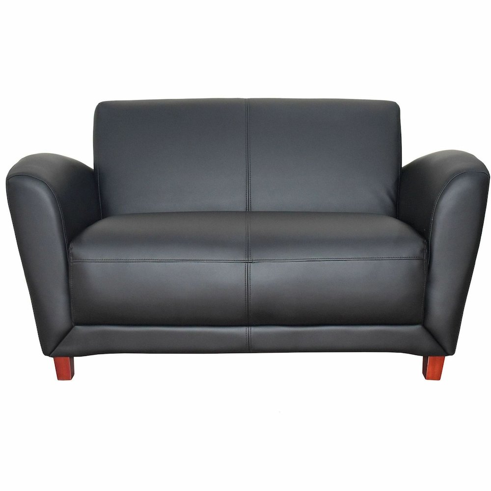 Lorell Accession Reception Loveseat - 55" x 34.5" x 31.3" Overall Dimension - Leather Black Seat - Leather Black Back - 1 Each. Picture 4