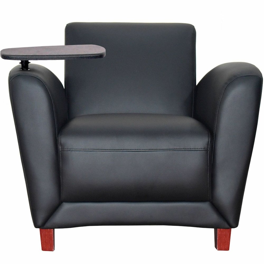 Lorell Accession Club Chair with Tablet Tray - Black Seat Color - Leather Seat Material - Four-legged Base - 1 Each. Picture 3