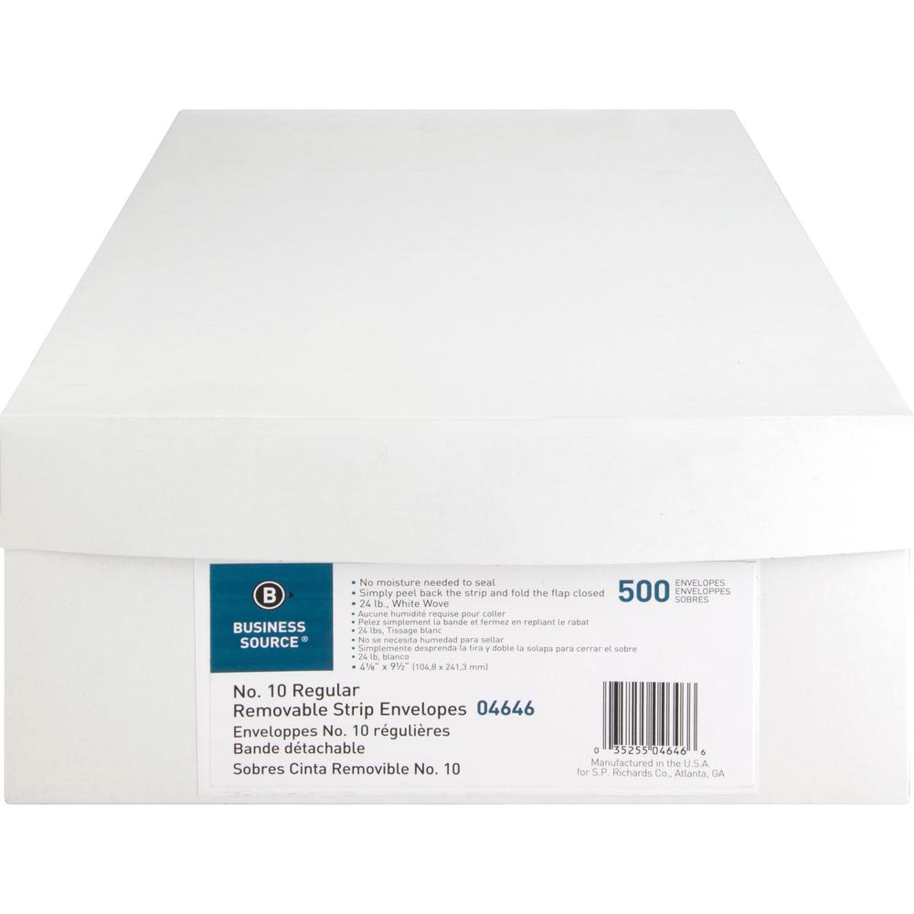 Business Source Plain Peel/Seal Business Envelopes - Business - #10 - 9 1/2" Width x 4 1/8" Length - 24 lb - Peel & Seal - Wove - 500 / Box - White. Picture 5