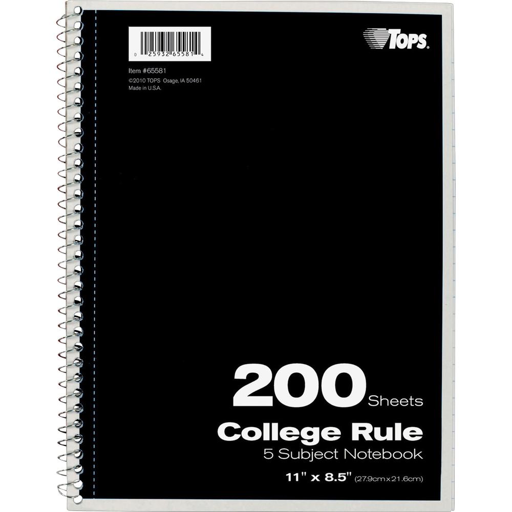 TOPS 5 - subject College - ruled Notebooks - Letter - 200 Sheets - Wire Bound - Letter - 8 1/2" x 11" - 0.25" x 8.5" x 11" - Assorted Paper - Black, Red, Blue, Green, Purple Cover - Divider, Perforate. Picture 3