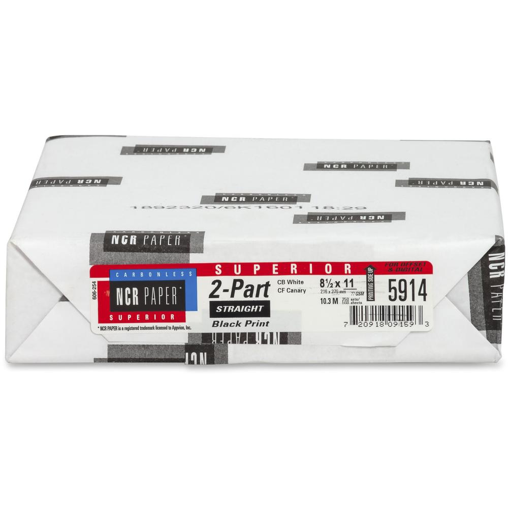 NCR Paper Superior 2-part Straight Carbonless Paper - White - 92 Brightness - Letter - 8 1/2" x 11" - 20.50 lb Basis Weight - 500 / Pack - Carbonless - White, Canary. Picture 2