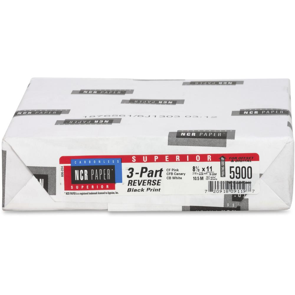 NCR Paper Superior 3-part Reverse Carbonless Paper - Multi - 92 Brightness - Letter - 8 1/2" x 11" - 20 lb Basis Weight - 500 / Pack - FSC, ISO 14001 - Heavyweight - Pink, Canary, White. Picture 4