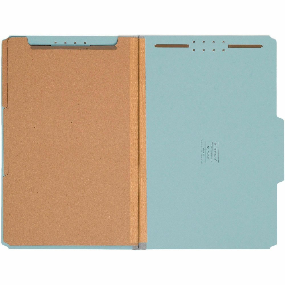 Smead 2/5 Tab Cut Legal Recycled Classification Folder - 8 1/2" x 14" - 3" Expansion - 2 x 2K Fastener - Top Tab Location - Right of Center Tab Position - 3 Divider - 25 pt. - Pressboard - Blue - Eco-. Picture 5