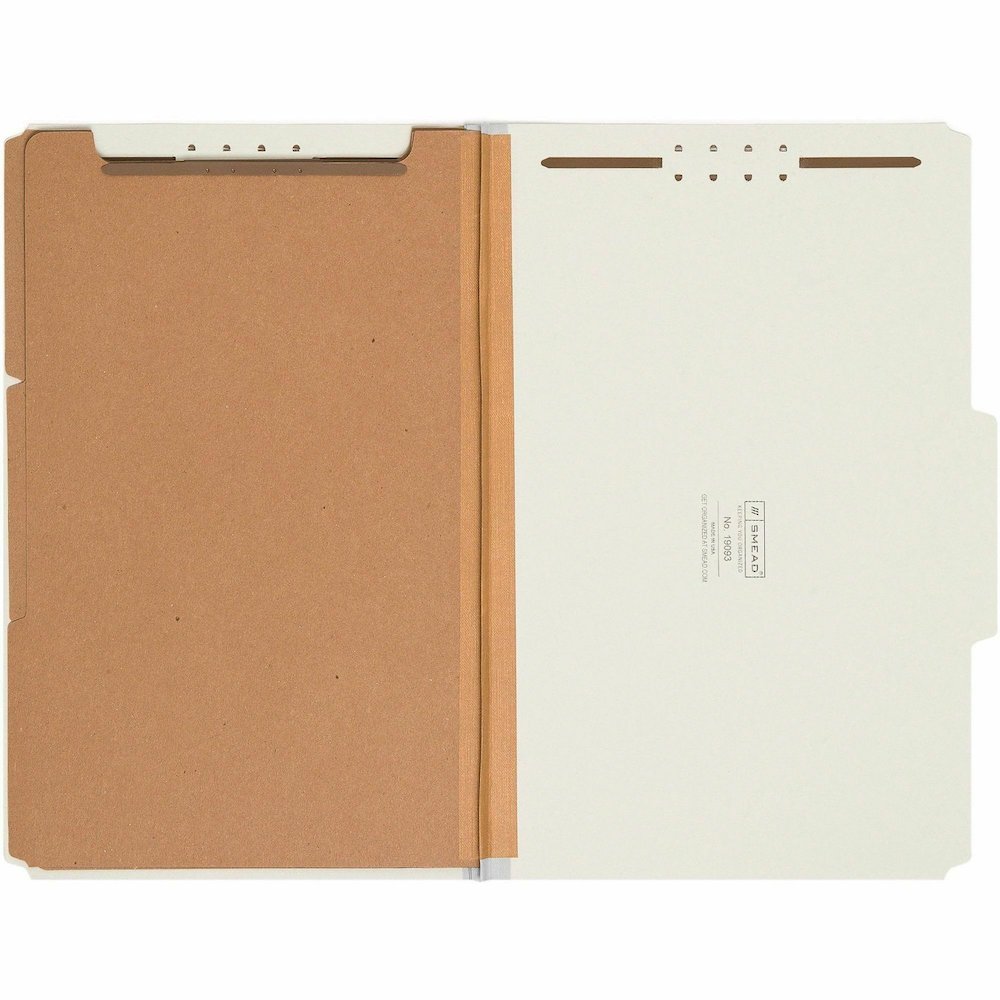 Smead 2/5 Tab Cut Legal Recycled Classification Folder - 8 1/2" x 14" - 3" Expansion - 2 x 2K Fastener - Top Tab Location - Right of Center Tab Position - 3 Divider - 25 pt. - Pressboard - Gray, Green. Picture 5