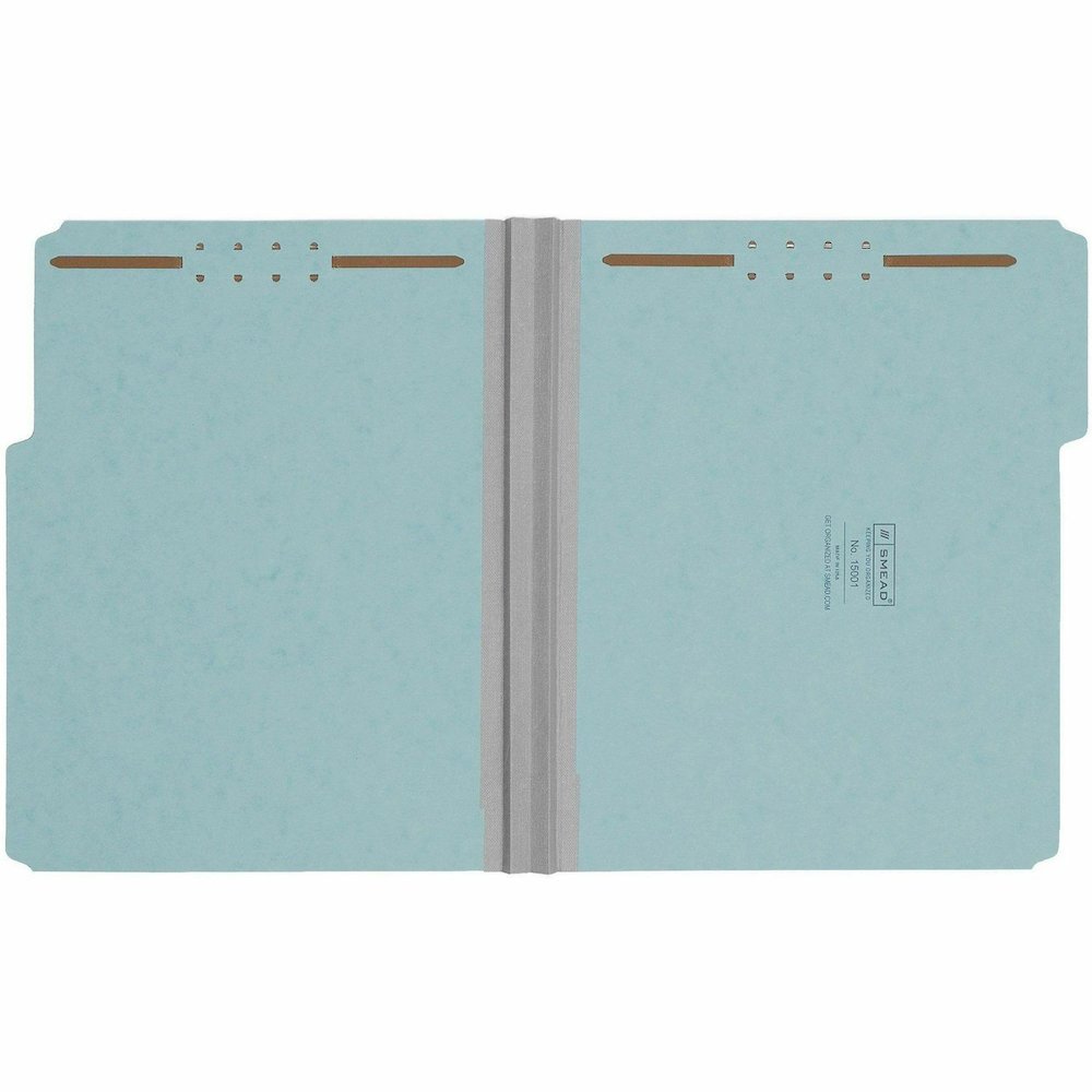 Smead 1/3 Tab Cut Letter Recycled Fastener Folder - 8 1/2" x 11" - 2" Expansion - 2 x 2K Fastener - Assorted Tab Position - 1 Plys - Pressboard - Blue - Eco-friendly, Heavy Duty, Dye-free - 100% Recyc. Picture 5