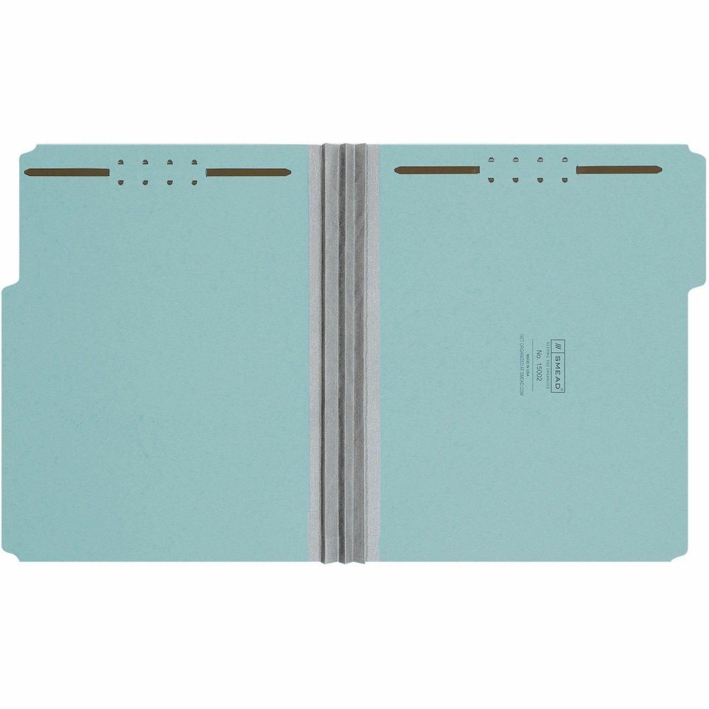 Smead 1/3 Tab Cut Letter Recycled Fastener Folder - 8 1/2" x 11" - 3" Expansion - 2 x 2K Fastener - Assorted Tab Position - 1 Plys - Pressboard - Blue - Eco-friendly, Heavy Duty, Dye-free - 100% Recyc. Picture 5