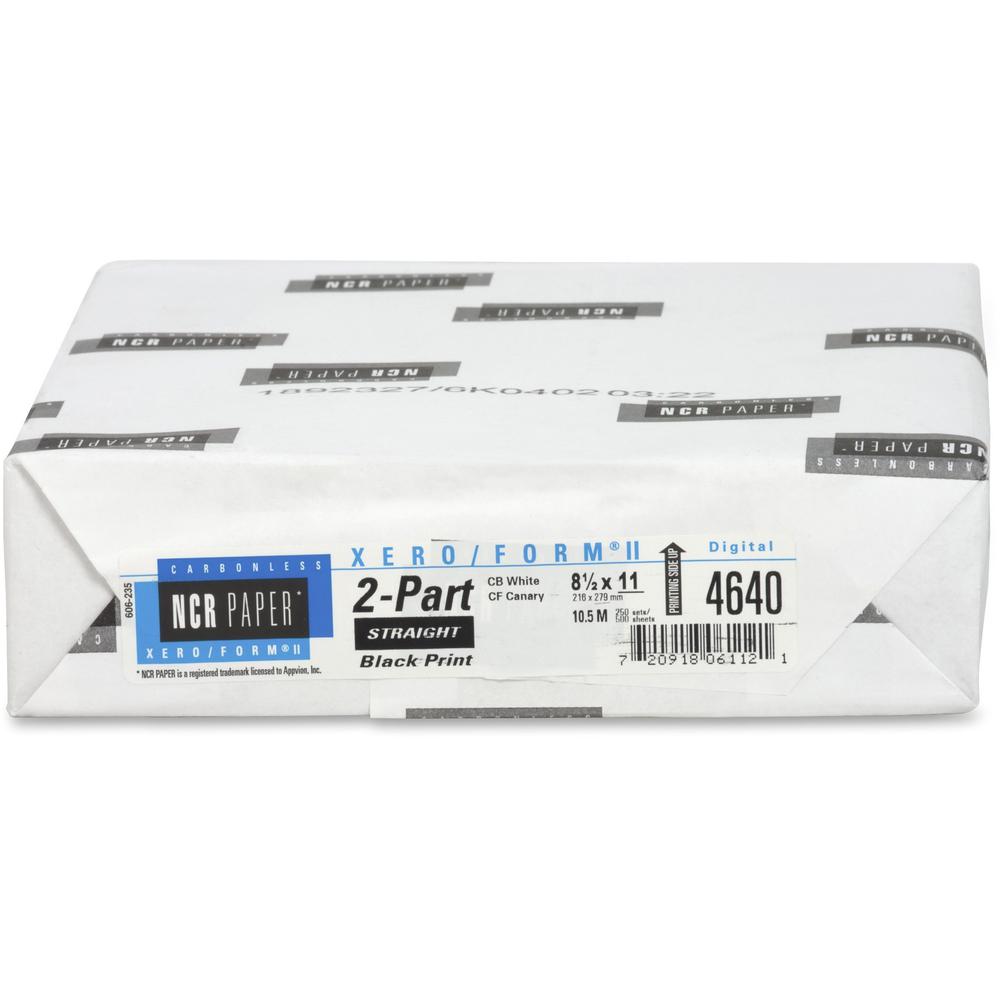 NCR Paper Xero/Form II Carbonless Paper Sheets - White/Yellow - Letter - 8 1/2" x 11" - Smooth - Pre-punched, Flexible, Precollated - White, Canary - 2/Set - 1 Pack. Picture 9