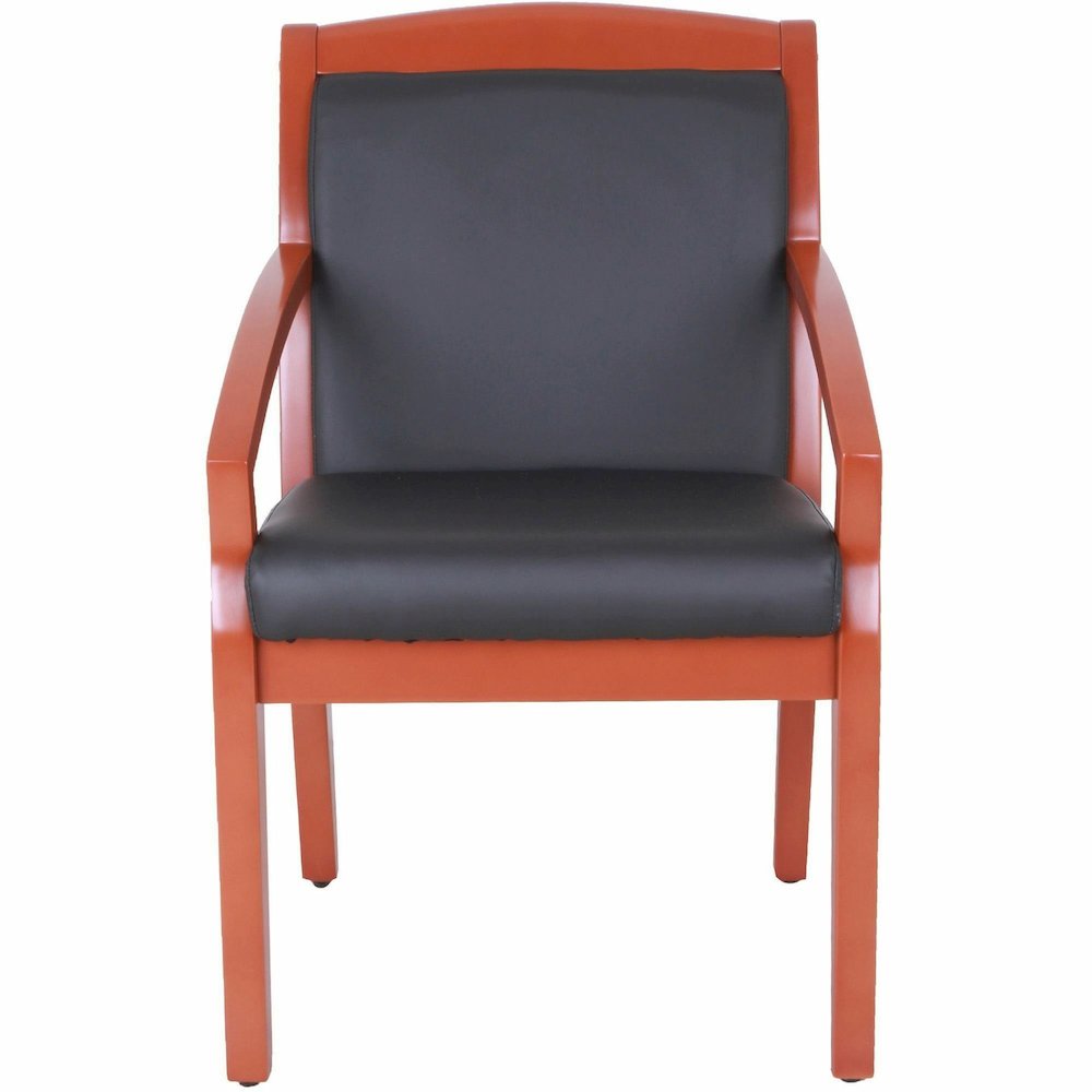 Lorell Sloping Arms Wood Frame Guest Chair - Black Seat Color - Bonded Leather Seat Material - Black Back Color - Bonded Leather Back Material - Cherry Frame Color - Wood Frame Material - Four-legged . Picture 3