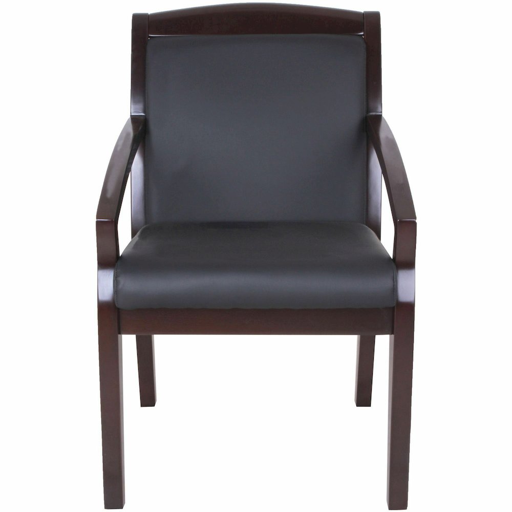 Lorell Sloping Arms Wood Frame Guest Chair - Black Seat Color - Bonded Leather Seat Material - Black Back Color - Bonded Leather Back Material - Espresso Frame Color - Wood Frame Material - Four-legge. Picture 3