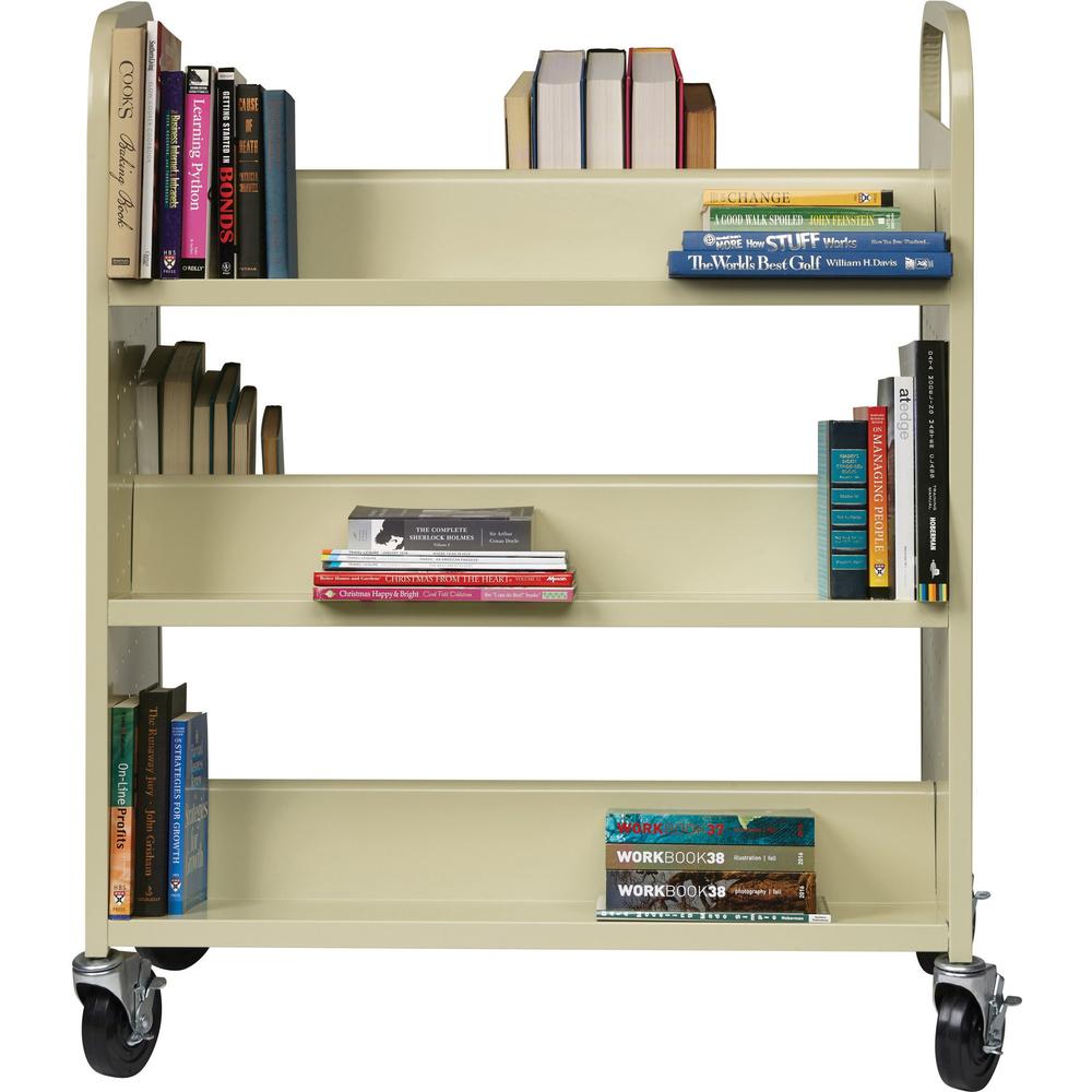 Lorell Double-sided Book Cart - 6 Shelf - 200 lb Load Capacity - 5" Caster Size - Steel - 36" Width x 19" Depth x 46" Height - Putty - 1 Each. Picture 6