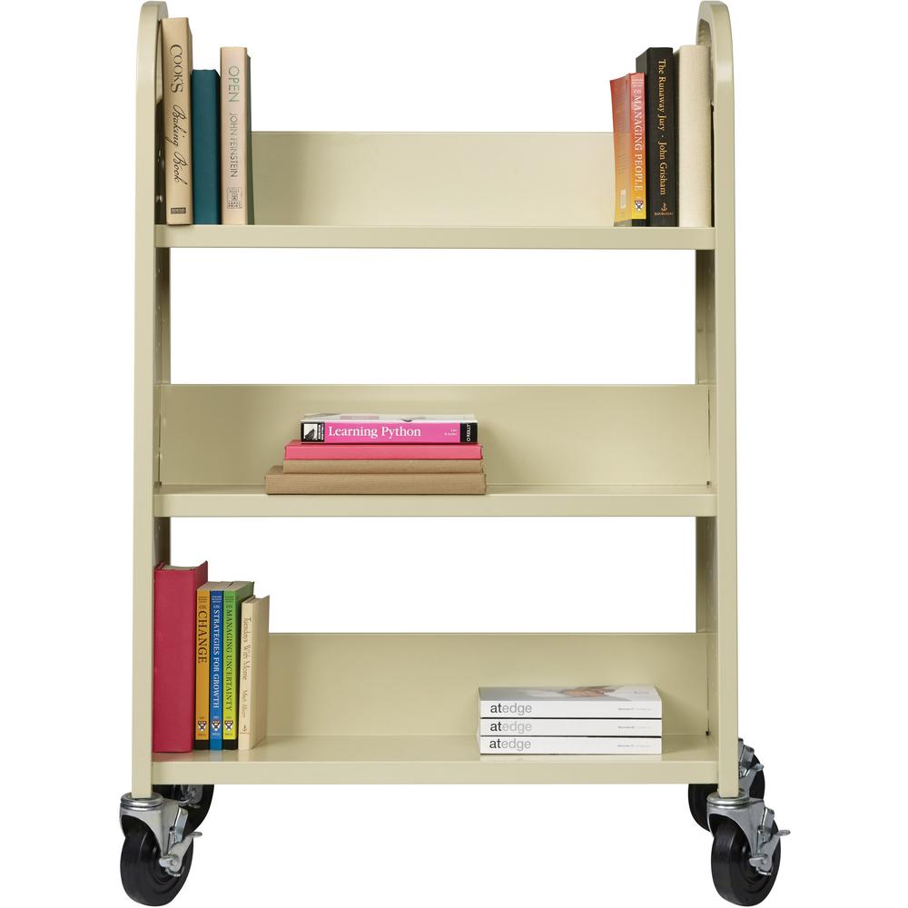 Lorell Single-sided Book Cart - 3 Shelf - 200 lb Load Capacity - 5" Caster Size - Steel - 39" Width x 14" Depth x 46" Height - Putty - 1 Each. Picture 8