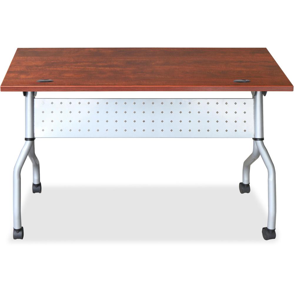 Lorell Flip Top Training Table - Rectangle Top - Four Leg Base - 4 Legs - 23.60" Table Top Width x 60" Table Top Depth - 29.50" Height x 59" Width x 23.63" Depth - Training - Cherry - Nylon - Melamine. Picture 5