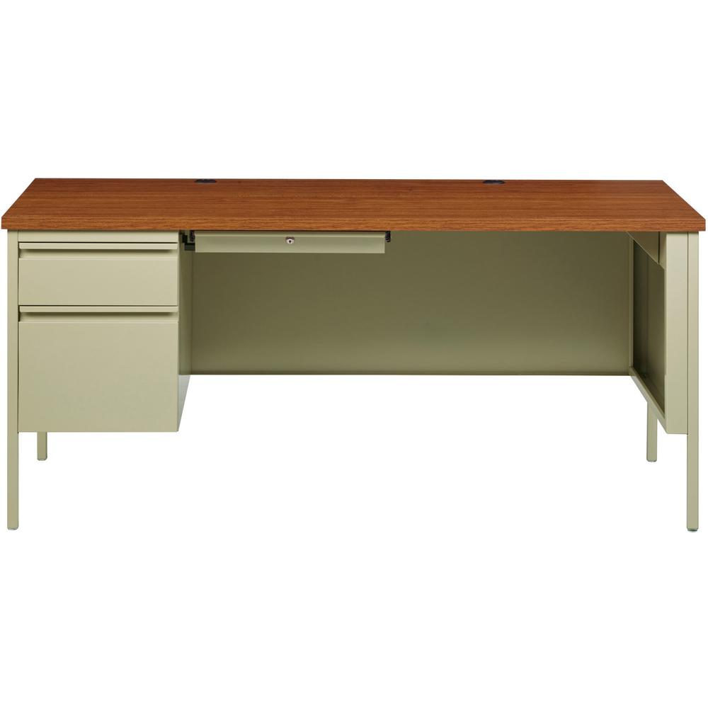 Lorell Fortress Series Left-Pedestal Desk - Rectangle Top - 66" Table Top Width x 30" Table Top Depth x 1.12" Table Top Thickness - 29.50" Height - Office, File - Assembly Required - Oak, Oak Laminate. Picture 2