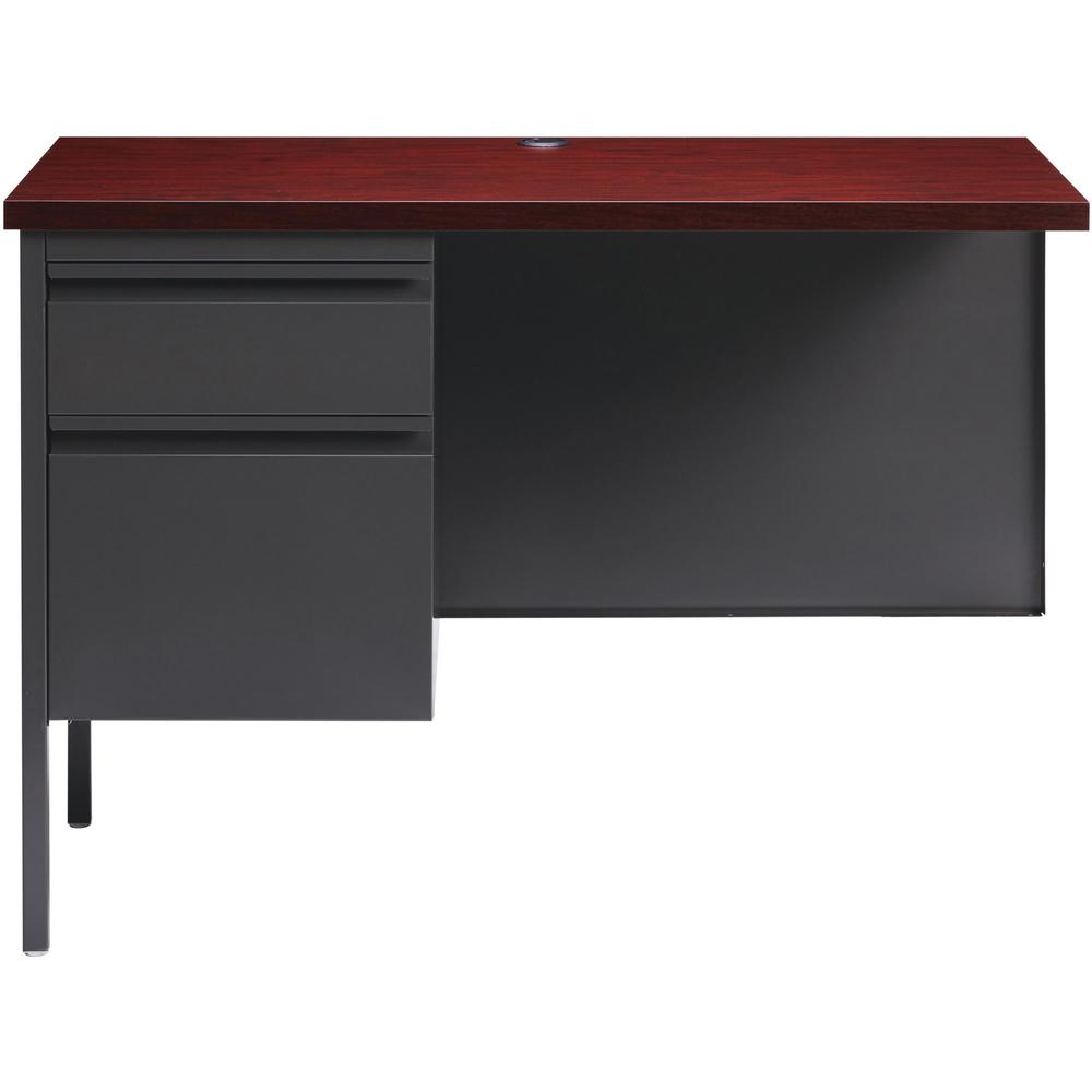 Lorell Fortress Series Left-Pedestal Return - Rectangle Top - 42" Table Top Width x 24" Table Top Depth x 1.12" Table Top Thickness - 29.50" HeightAssembly Required - Laminated, Mahogany - Steel - 1 E. Picture 2