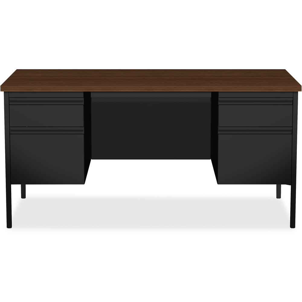 Lorell Fortress Series Double-Pedestal Desk - Rectangle Top - 60" Table Top Width x 30" Table Top Depth x 1.12" Table Top Thickness - 29.50" Height - Office, File - Assembly Required - Black Walnut, L. Picture 3