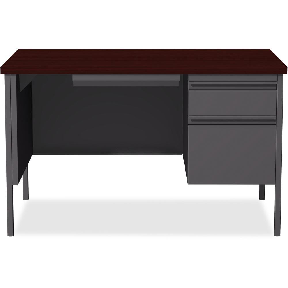 Lorell Fortress Series 48" Right Single-Pedestal Desk - Laminated Rectangle, Mahogany Top - 30" Table Top Length x 48" Table Top Width x 1.13" Table Top Thickness - 29.50" Height - Business Environmen. Picture 2