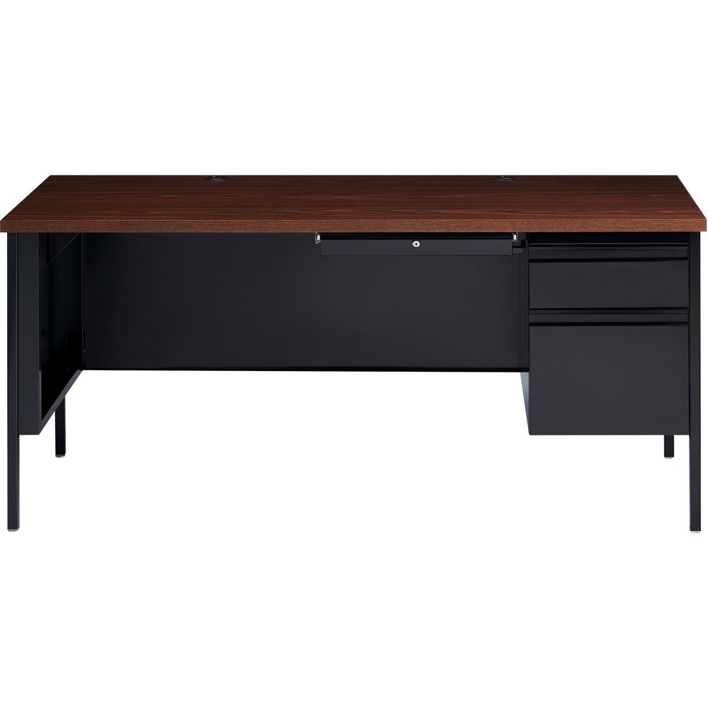 Lorell Fortress Series 66" Right-Pedestal Desk - Laminated Rectangle, Walnut Top - 30" Table Top Length x 66" Table Top Width x 1.13" Table Top Thickness - 29.50" Height x 66" Width x 30" Depth - Busi. Picture 3