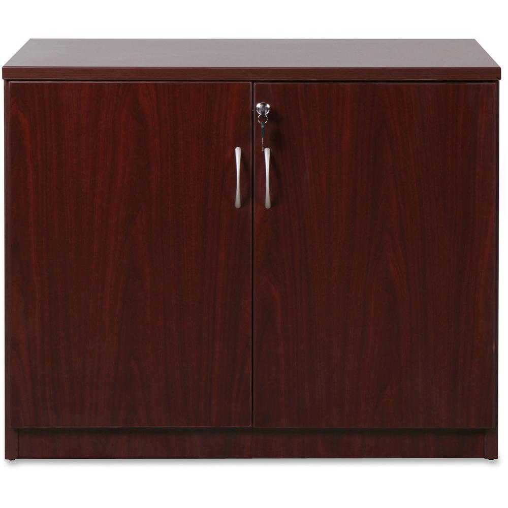 Lorell Essentials Series Mahogany 2-door Storage Cabinet - 36" x 22.5" x 29.5" - 2 x Door(s) - Mahogany - Laminate - Melamine Faced Chipboard (MFC). Picture 2